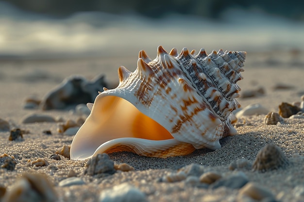 Photo image générée par l'ia d'une coquille de mer sur une plage de sable