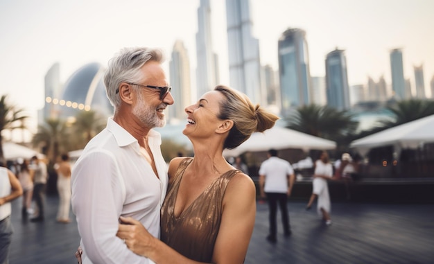 Image générée par l'IA d'un couple d'âge mûr dansant en vacances Photo de haute qualité