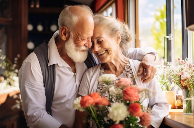 Image générée par l'IA d'un couple de personnes âgées célébrant son anniversaire Photo de haute qualité