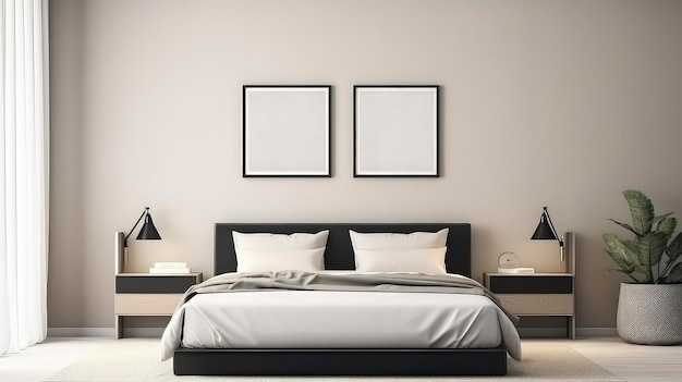 Image générée par l'IA d'un design d'intérieur de chambre simple avec un cadre de maquette