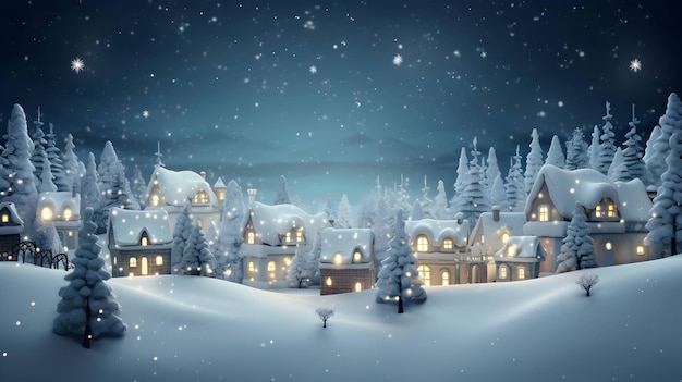 Image générée par l'IA du paysage du village féerique d'hiver de Noël