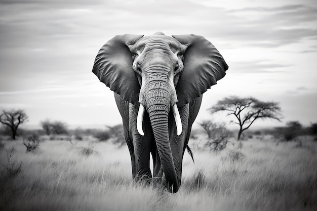 Image générée par l'IA d'un éléphant noir et blanc