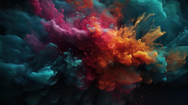 Image générée par IA d'une explosion d'encres colorées sur fond blanc Mélanges et formes Concept abstrait