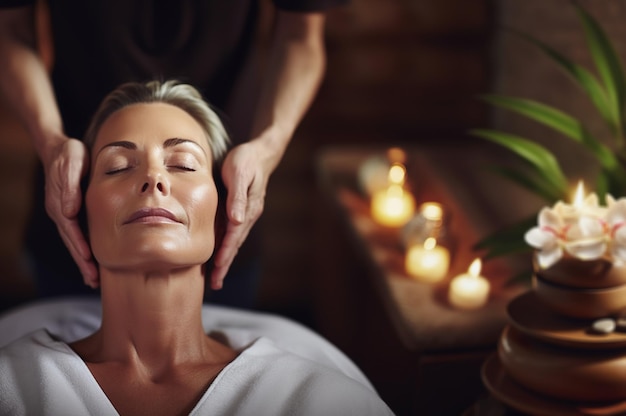 Image générée par IA d'une femme âgée sur un spa Photo de haute qualité