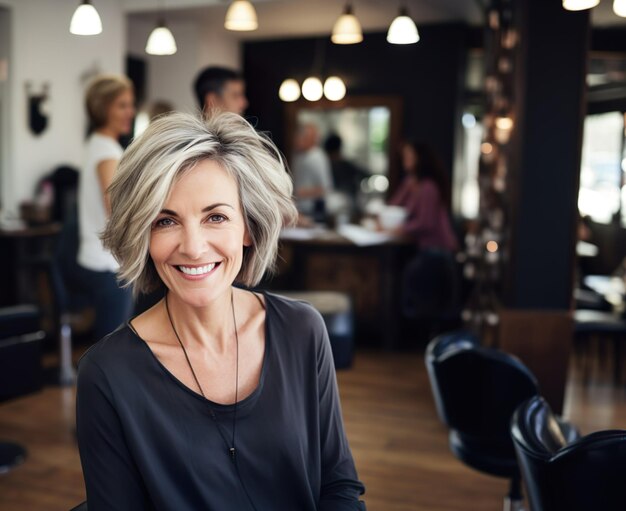 Image générée par IA d'une femme mature senior dans un salon de coiffure Photo de haute qualité