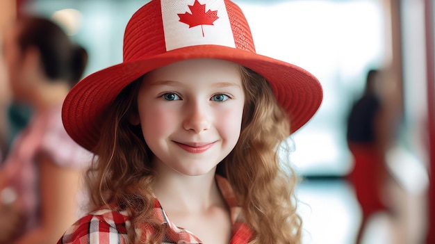 Image générée par l'IA de la fête du Canada jolie fille portant un chapeau