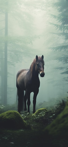 Image générée par IA de forêt debout de cheval Image générée par IA de haute qualité