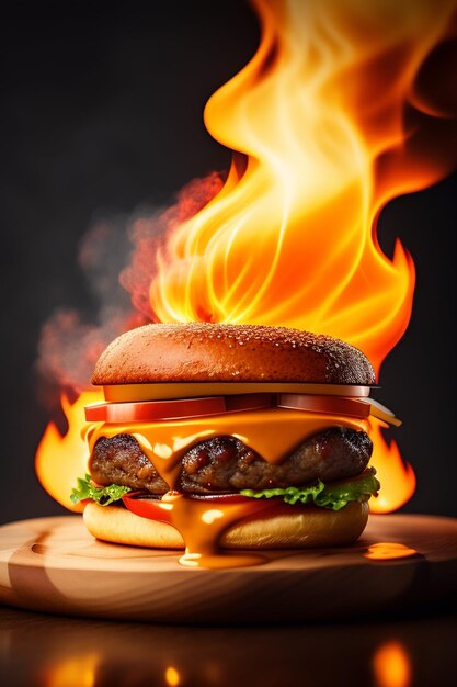 Image générée par l'IA de gros hamburger délicieux juteux