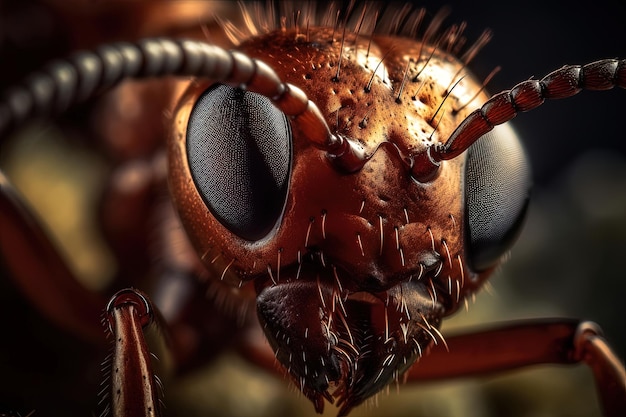 Image générée par IA Gros plan d'une tête de fourmi