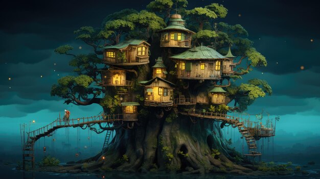 Image générée par l'IA de la maison d'arbre