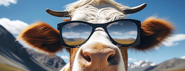 image générée par l'IA d'une vache avec des lunettes de soleil