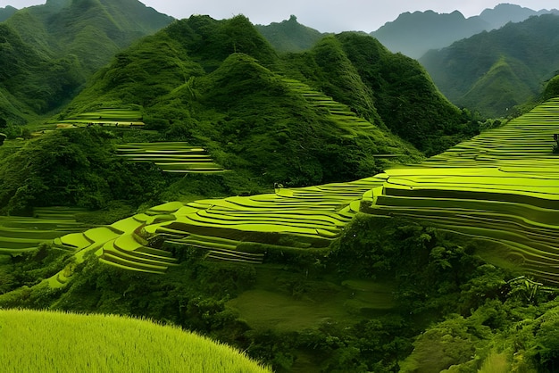 Photo une image générée par l'intelligence artificielle du paysage coloré et pittoresque des rizières