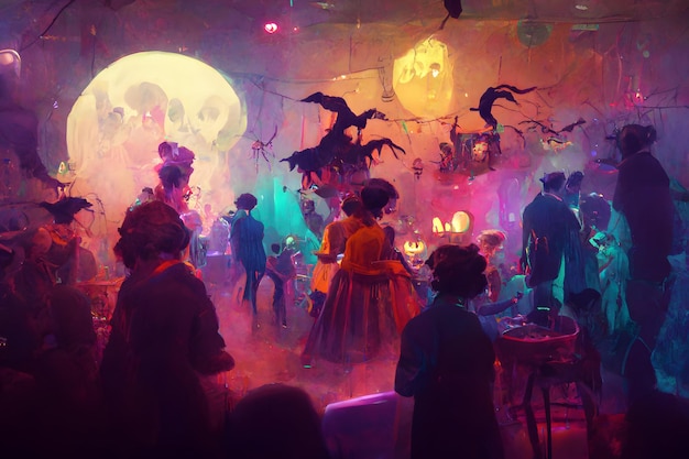 Image générée par le réseau neuronal coloré de la fête intérieure d'halloween