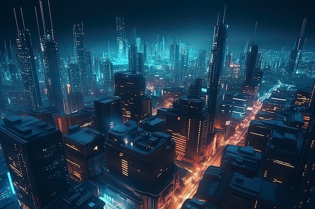 Image générée par la technologie de l'IA de la future ville de style cyberpunk