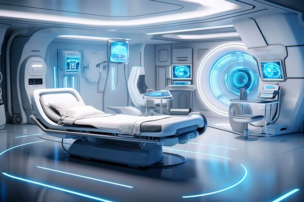 Image générée par la technologie de l'intelligence artificielle de l'espace intérieur des futurs entrepôts médicaux