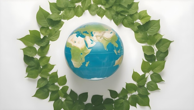 Photo une image d'un globe avec la terre entourée de feuilles