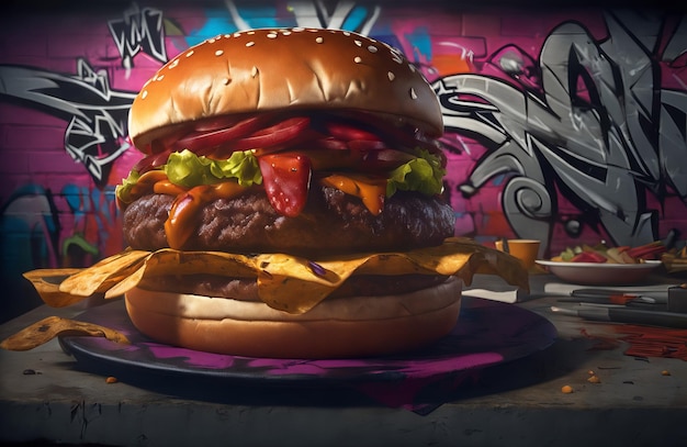 Image graffiti d'un hamburger générée par l'IA