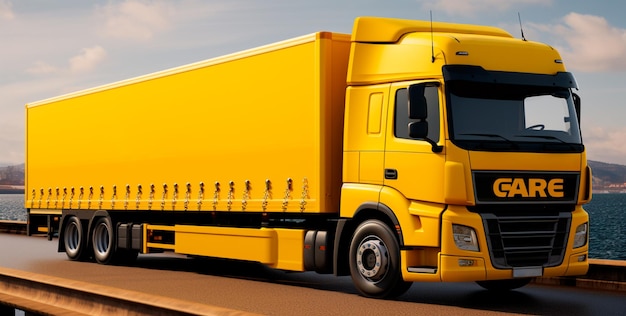 Image d'un grand camion en jaune et orange