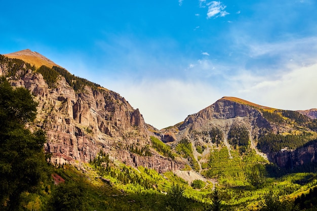 Image d'une grande vallée de canyon ouverte entourée de montagnes rocheuses