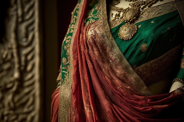 Une image en gros plan de l'arrière-plan des vêtements traditionnels Sari India pour le site Web, les impressions ou le numérique