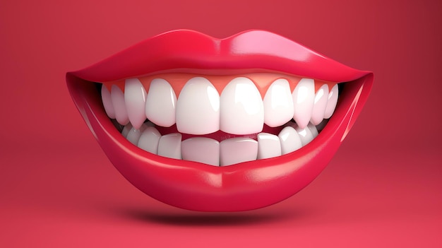 Une image en gros plan d'une bouche souriante avec des lèvres rouges vives et des dents blanches La bouche sourit heureuse
