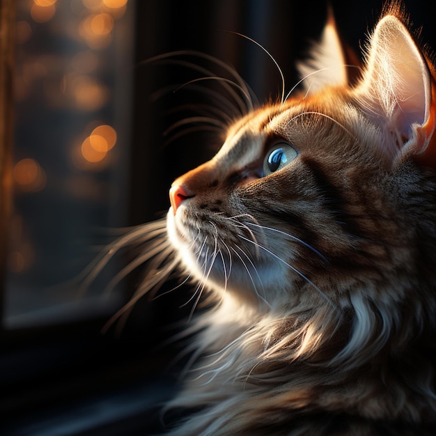 une image en gros plan d'un chat dans le style d'une photographie rétroéclairée et de détails réalistes
