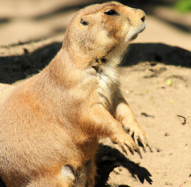 Image de gros plan de chien de prairie sur fond de sable