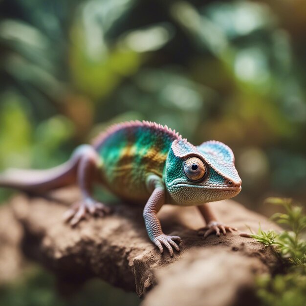 Une image en gros plan du caméléon en couleur