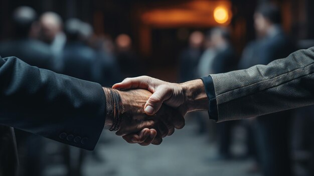 Photo image en gros plan de gens d'affaires se serrant la main lors d'une réunion ou d'une négociation concept de poignée de main