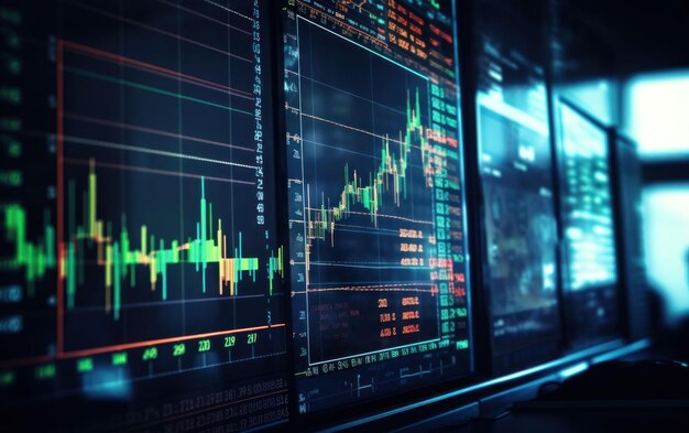 Image en gros plan d'un moniteur montrant les tendances des actions financières