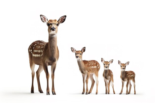 Image d'un groupe familial de cerfs sur fond blanc Animales sauvages Illustration IA générative