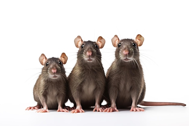 Image d'un groupe familial de rats sur fond blanc Illustration d'animaux de la faune AI générative