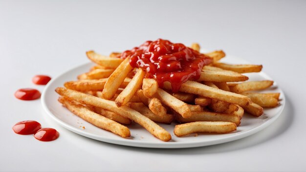 Image de haute qualité de frites croustillantes avec un ketchup rouge sur un fond propre