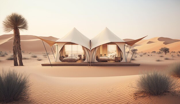 Photo image haute résolution desert resort tente de luxe interi generative ai