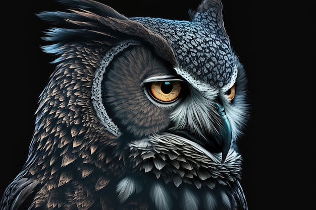 Image de hibou coloré sur fond sombre Faune Animaux Oiseau Illustration Generative AI