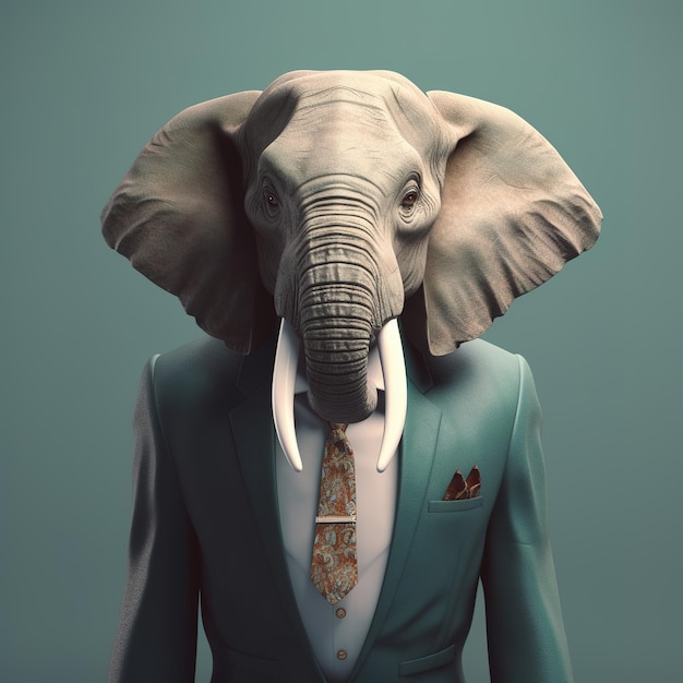 Image d'un homme d'affaires d'éléphant vêtu d'un costume sur fond propre Illustration d'animaux de la faune IA générative