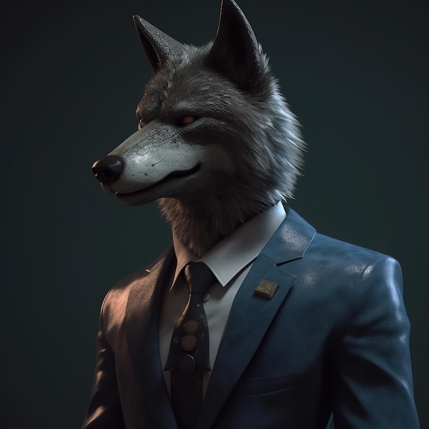 Image d'un homme d'affaires de loup portant un costume sur fond propre Illustration de la faune AI générative