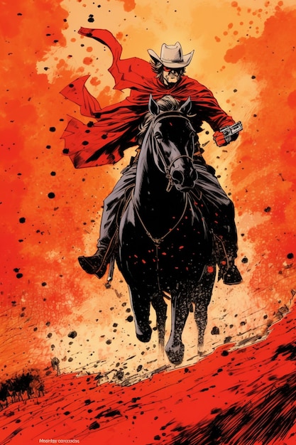 Image d'un homme à cheval avec une cape rouge générative ai