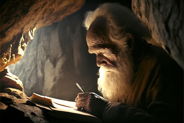 Image d'un homme dans une grotte avec stylo générative ai