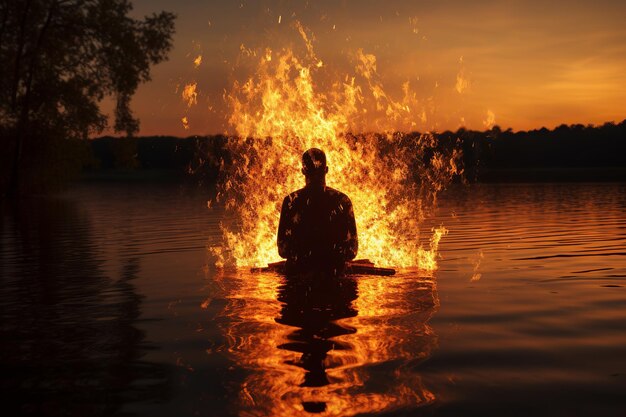 une image d'un homme avec un feu dans la tête