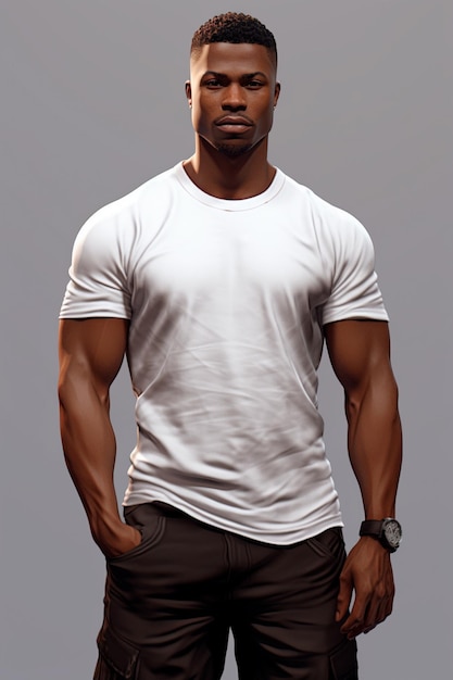 Image d'un homme noir portant un t-shirt blanc sur fond clair