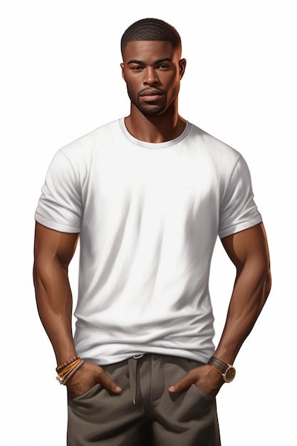 Photo image d'un homme noir portant un t-shirt blanc sur fond clair