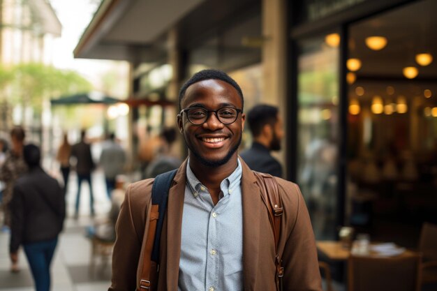 Image d'un homme avec un sac à dos souriant à la caméra Cette image peut être utilisée pour représenter l'aventure de voyage et le bonheur