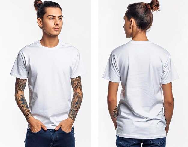 Photo image d'un homme en t-shirt blanc modèle masculin portant un t-shirt à demi manches blanc mockup