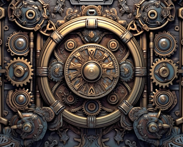 Une image d'une horloge et d'engrenages dans un style steampunk