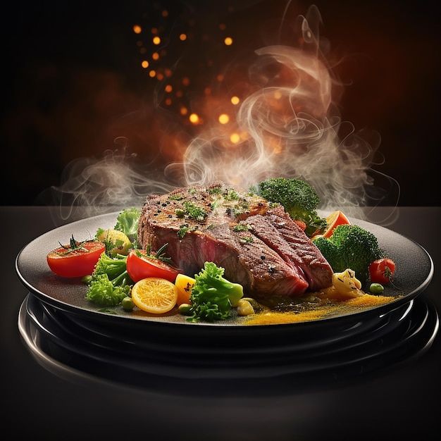 Image hyperréaliste 3D Ultra 4D d'un plat à steak avec