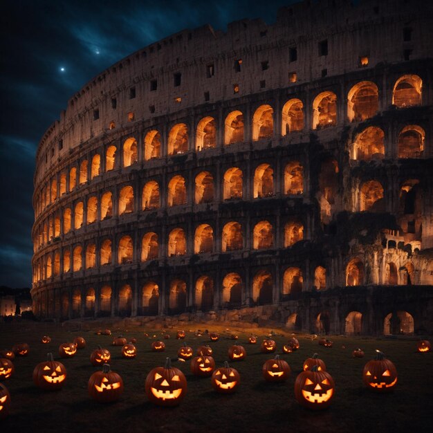 Photo une image hyperréaliste du colisée romain d'halloween