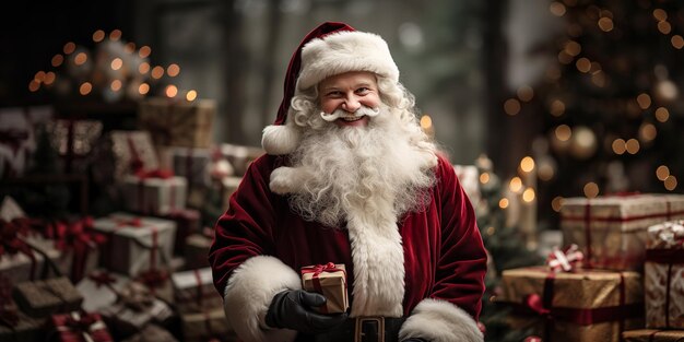 Image IA générative du Père Noël souriant avec une longue barbe blanche