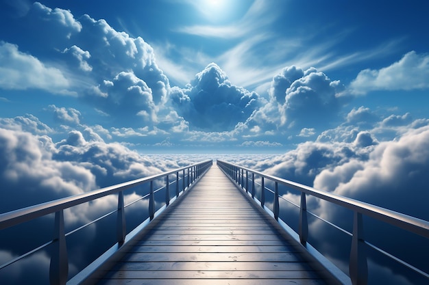 Image IA générative du pont vers le paradis parmi les nuages avec fond de ciel bleu vif