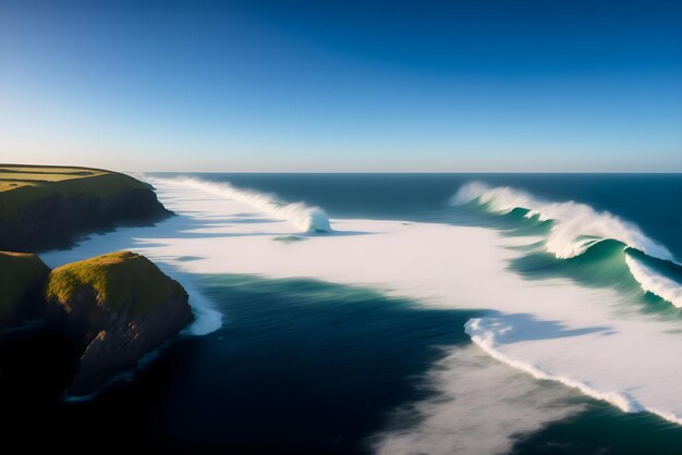 Image de l'IA de l'observation depuis l'avion de la large scène du paysage marin